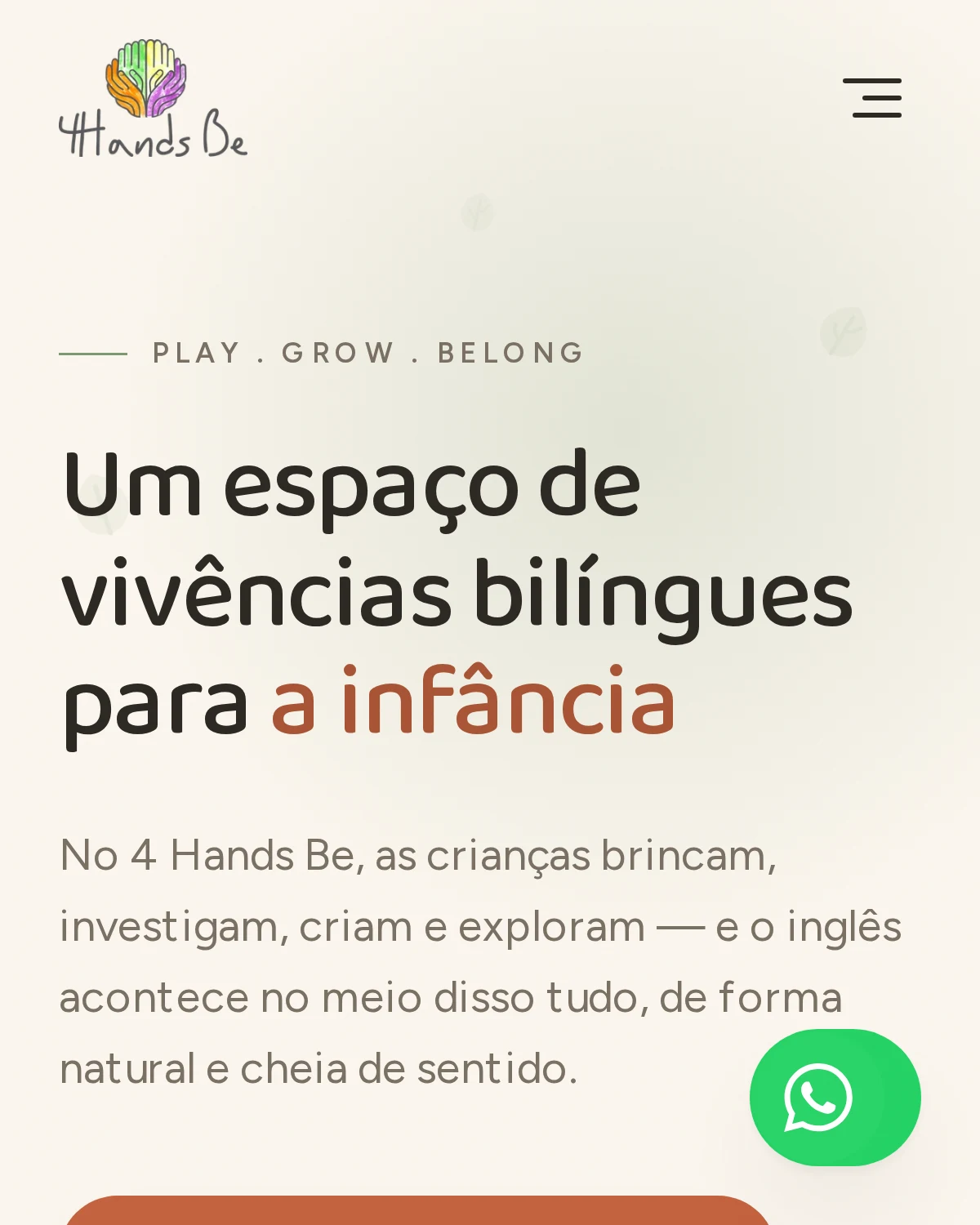 Site do 4 Hands Be aberto no celular