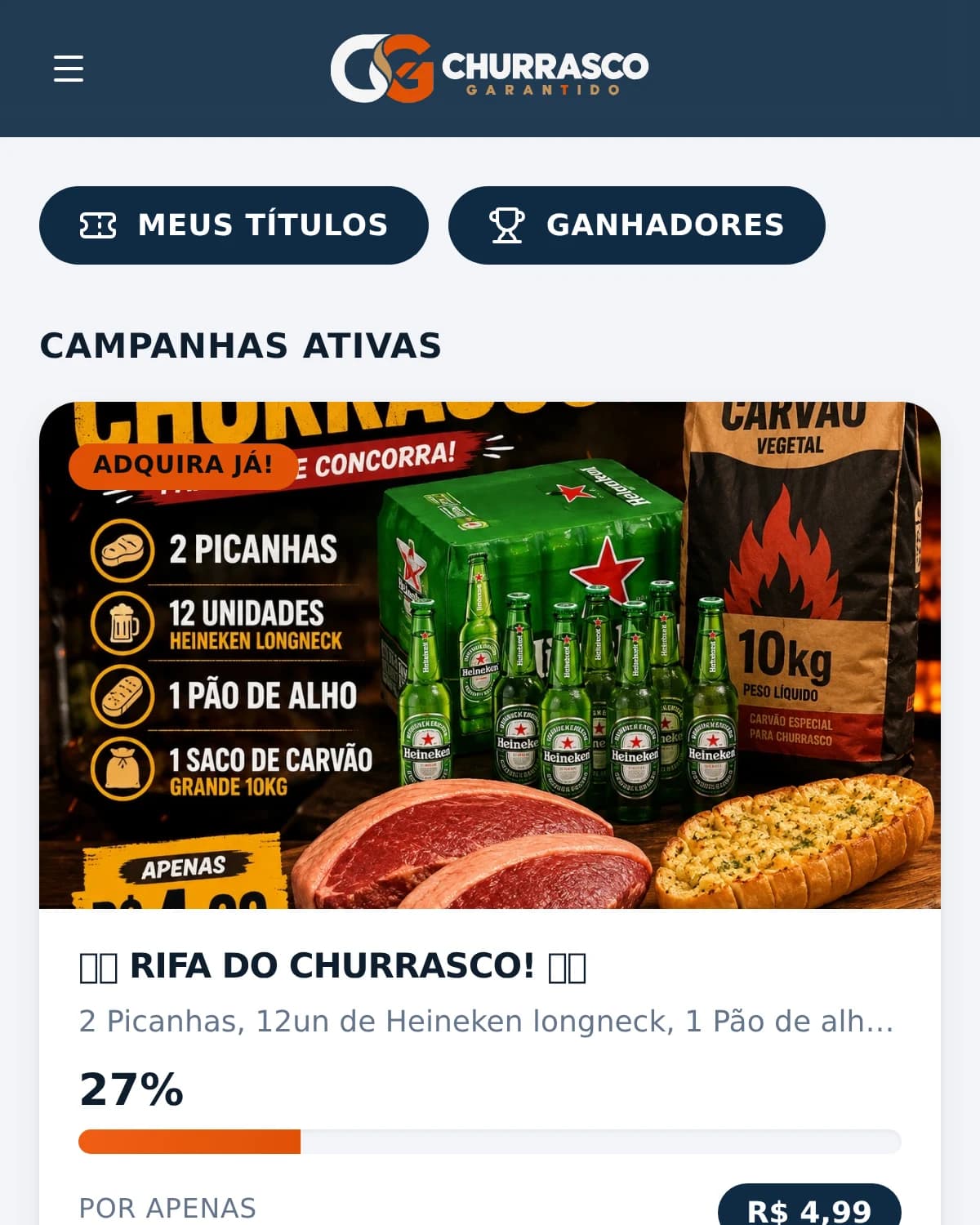Churrasco Garantido aberto no celular