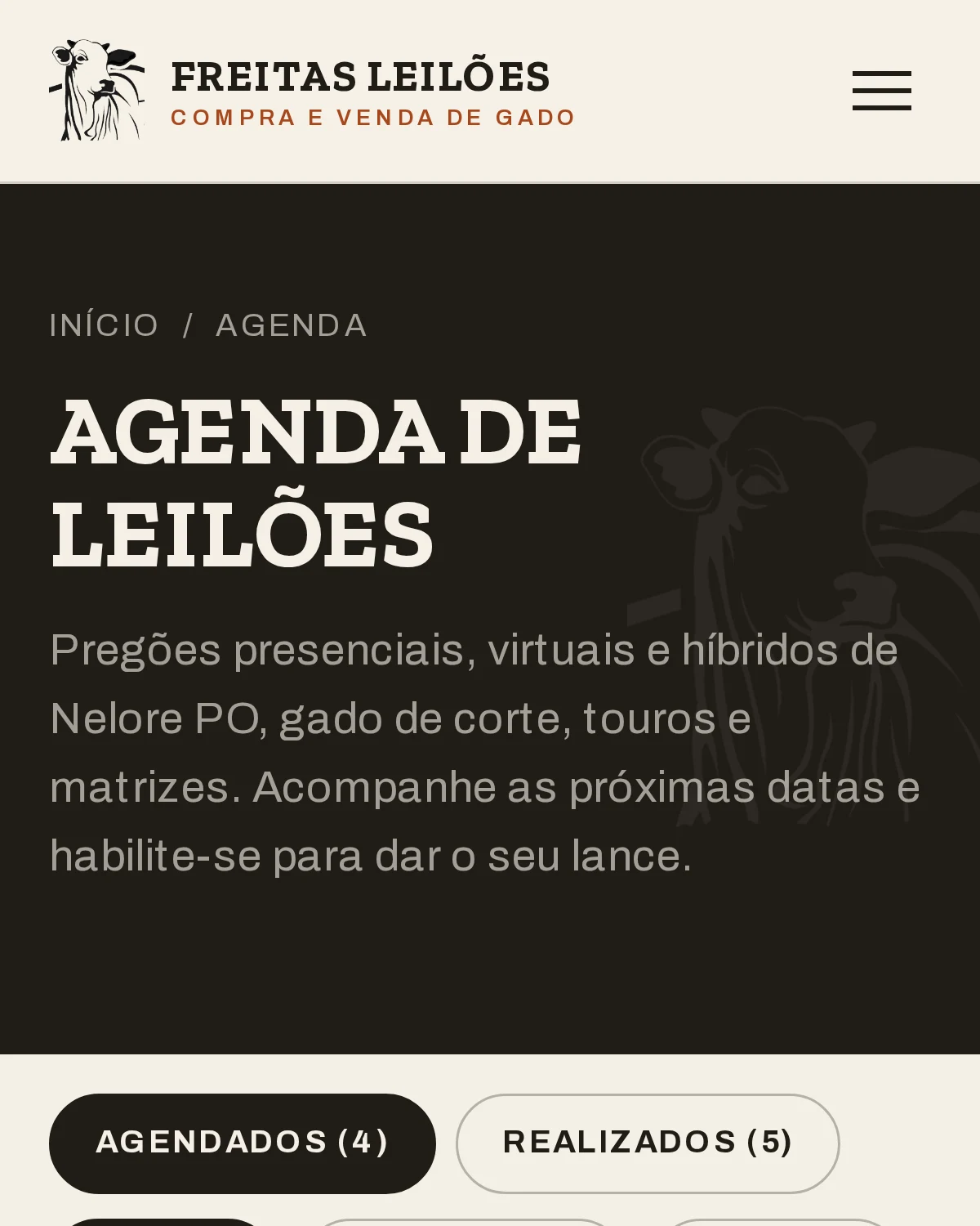 Agenda da Freitas Leilões aberta no celular