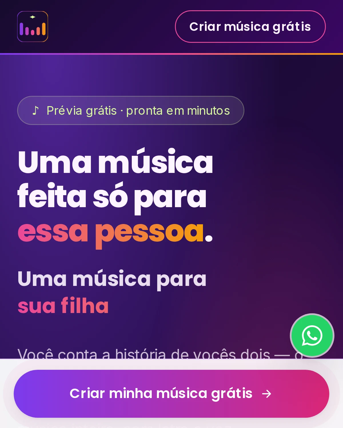 Melodia Criada aberto no celular